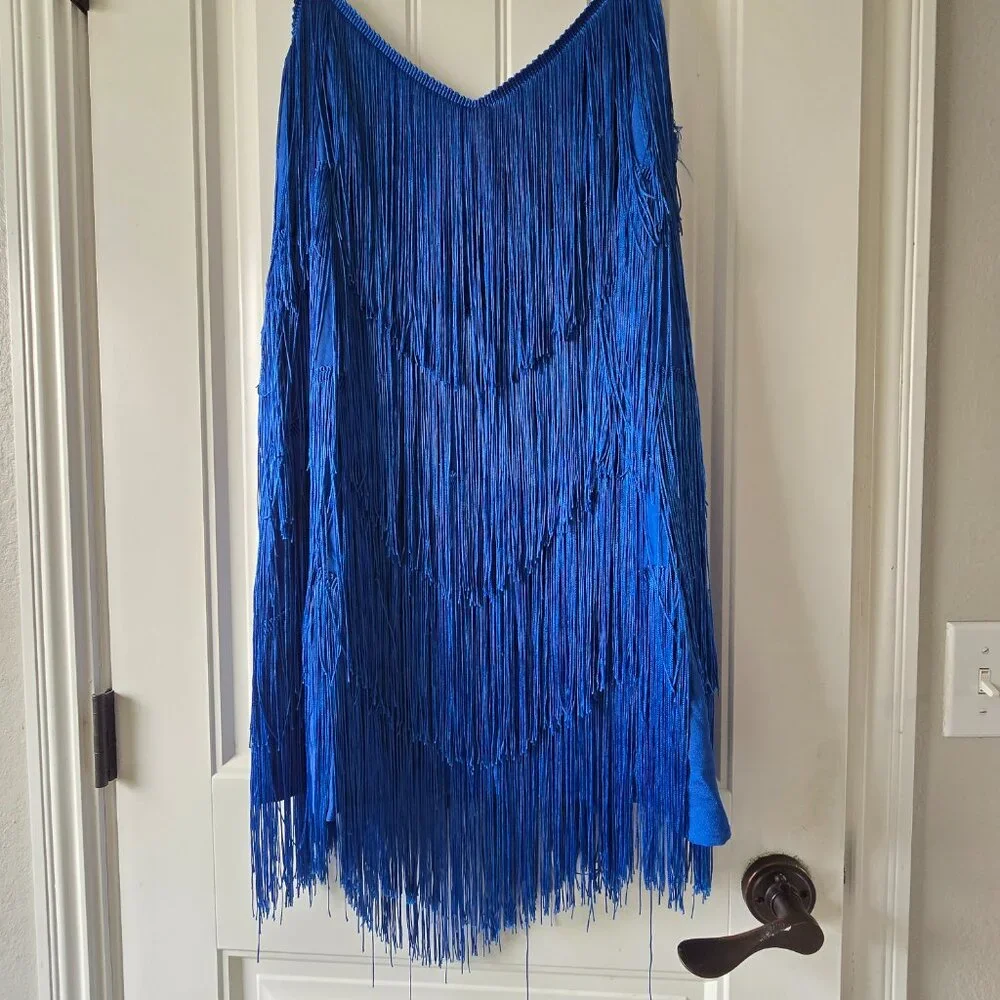 Showpo Siofra Mini Dress Blue Zig Zag Fringe Tassel Party Festival US 14 / EU 46 - Picture 3 of 16